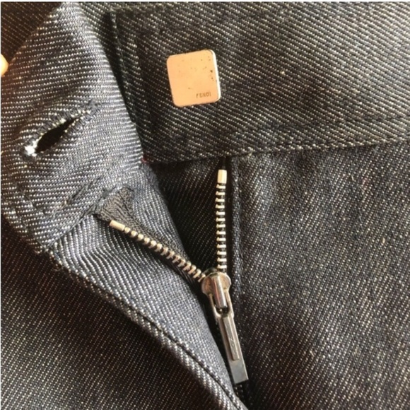 FENDI] Blue Raw Denim Tan Hand stitches Jean Mini Skirt - Picture 7 of 15